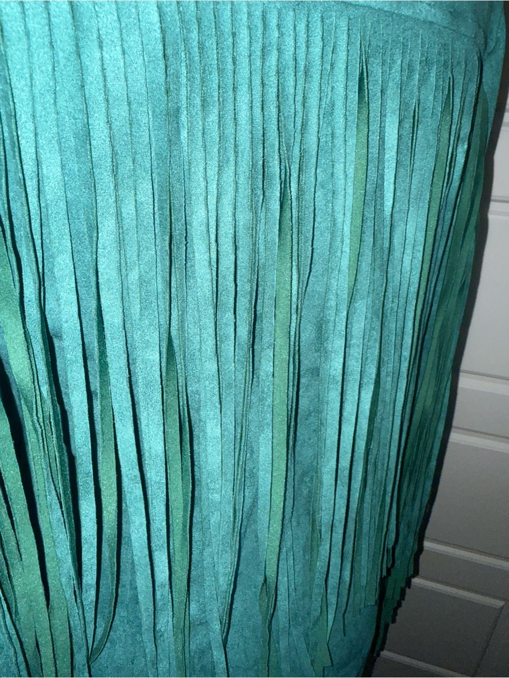 Boho Cowgirl Teal V-Neck Vegan Suede Fringe Mini Dress - Picture 8 of 15